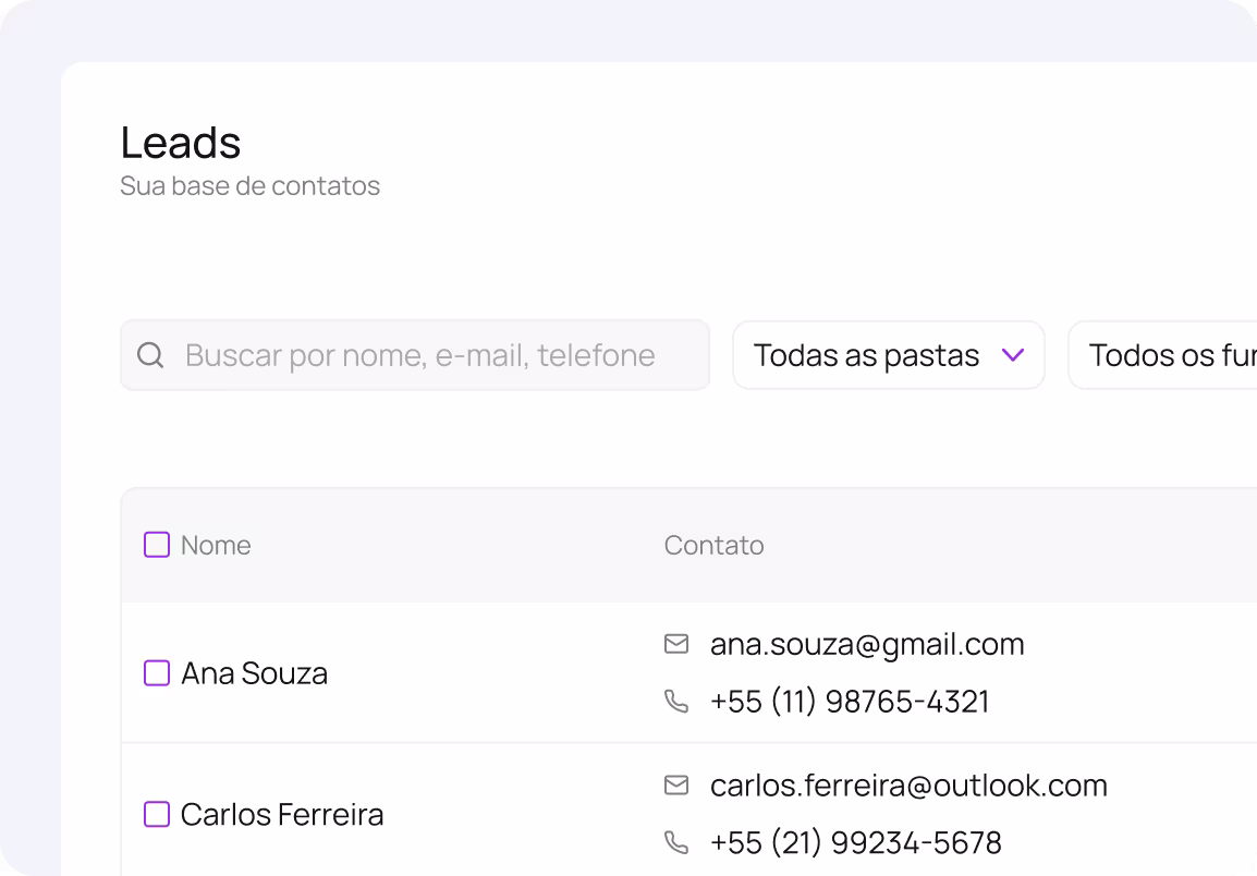 CRM de contatos e leads no Claryflow